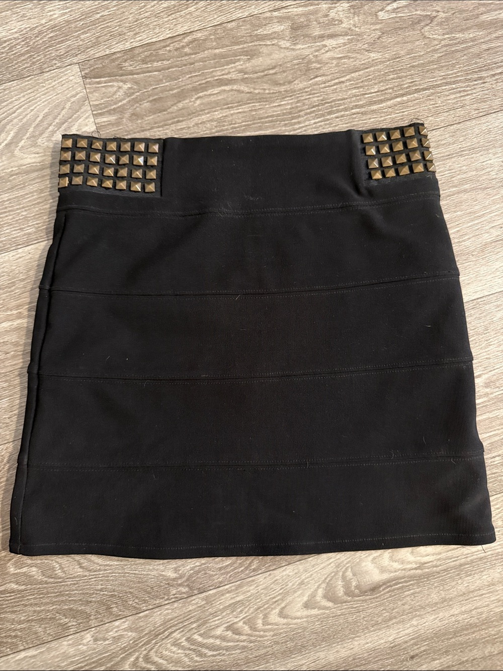 Forever 21 Bandage Black Mini Skirt with Gold Stud Accents